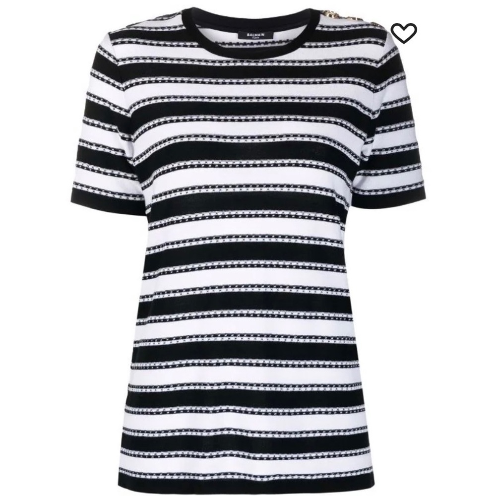 Balmain Horizontal-Stripe Pattern Short-Sleeve Top - image 4